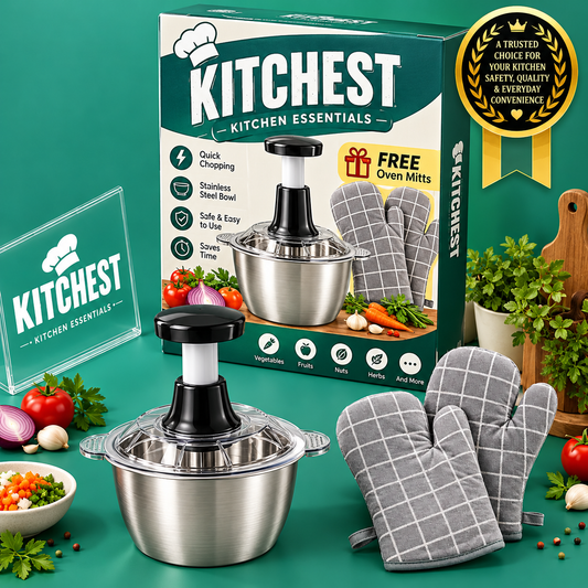 2L Stainless Steel Push Chopper + FREE Oven Gloves